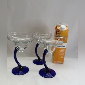A set of three Libbey, cobalt blue margarita glasses